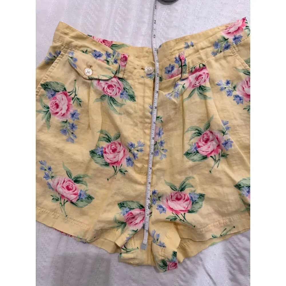 Lauren Ralph Lauren High Rise Shorts Yellow Floral Linen Women's ~24.5" Cottage - Picture 6 of 12